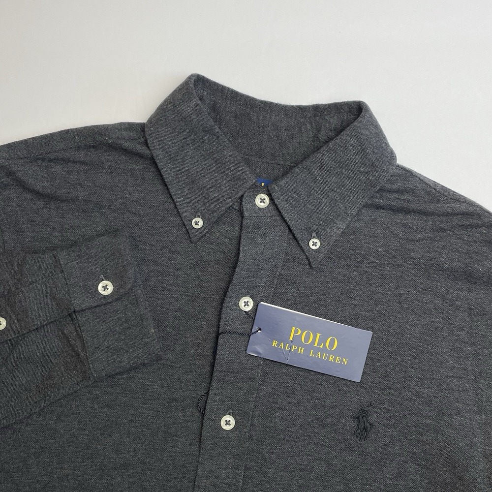 NEW Polo Ralph Lauren Featherweight Mesh Sport Shirt Mens Small Gray Long Sleeve
